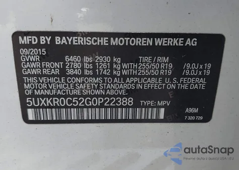 2016 BMW X5 xDrive35I from USA, damaged, VIN 5UXKR0C52G0P22388